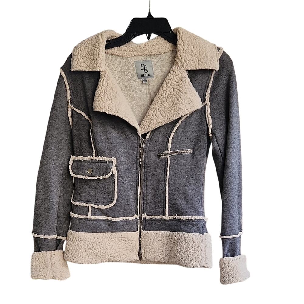 STS Blue Gray and Cream Teddy Jacket women's medium